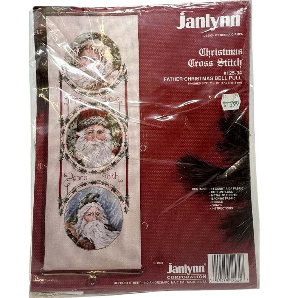 Janlynn Father Christmas Bell Pull Cross Stitch Kit Donna Giampa 125-34 Red 1994